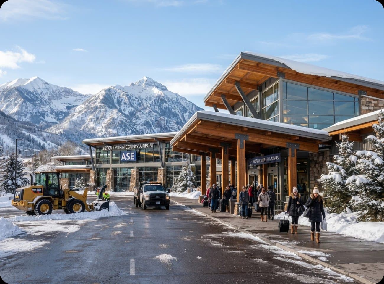 Travelers arriving at the Aspen/Pitkin County Airport terminal